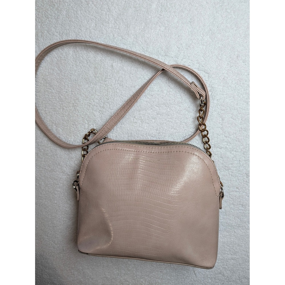 Betsey Johnson Blush Pink Croc Embossed Dome Crossbody Bag Gold Chain Accent